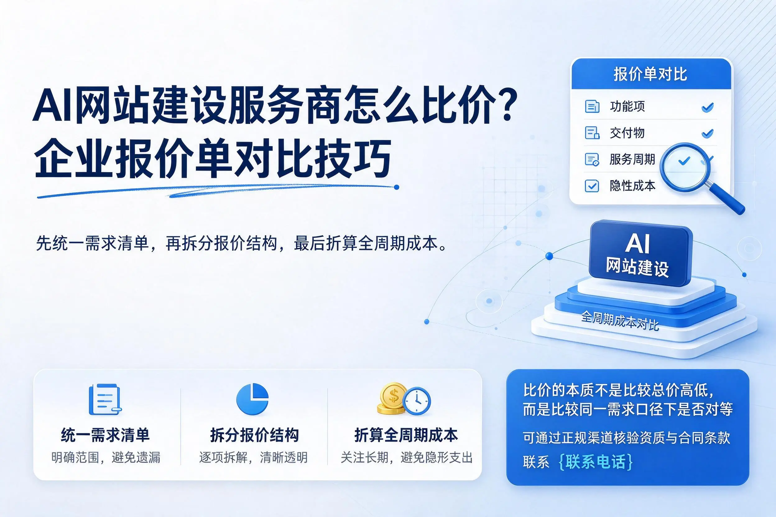 AI网站建设服务商怎么比价？开封企业报价单对比技巧