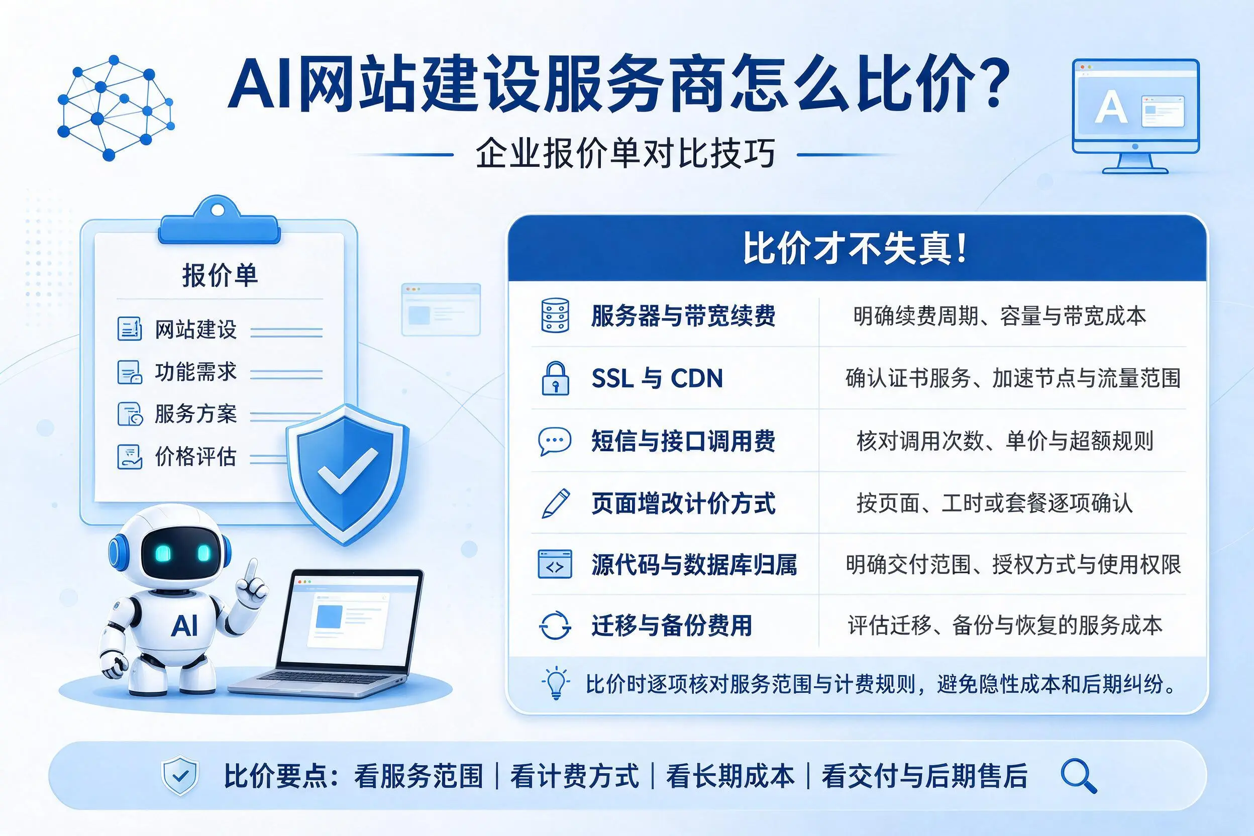 AI网站建设服务商怎么比价？开封企业报价单对比技巧
