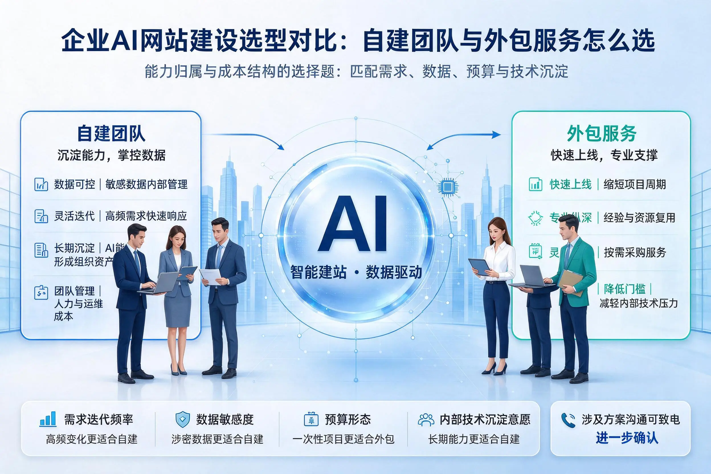 开封企业AI网站建设选型对比:自建团队与外包服务怎么选